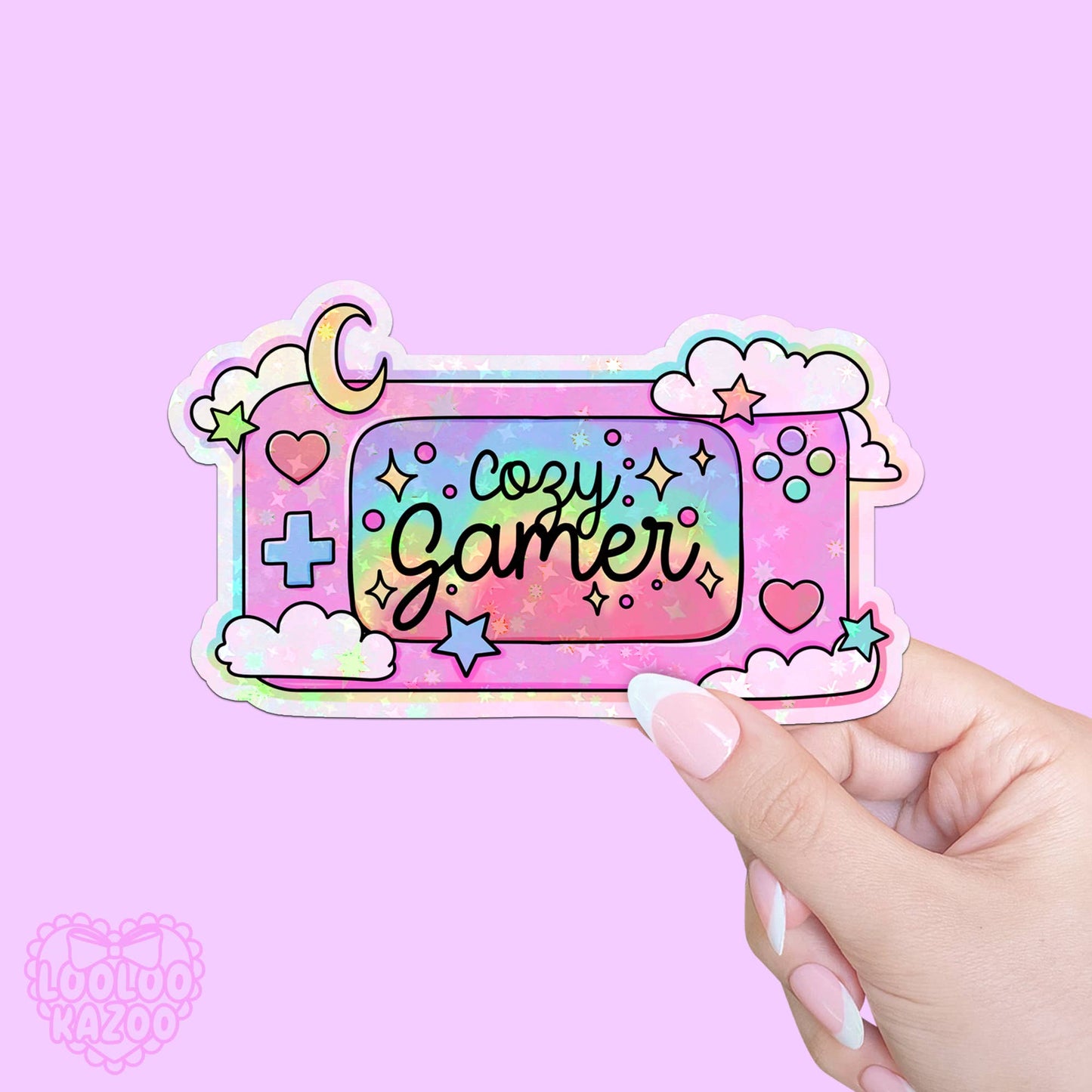 Cozy Gamer Holographic Die Cut Vinyl Sticker