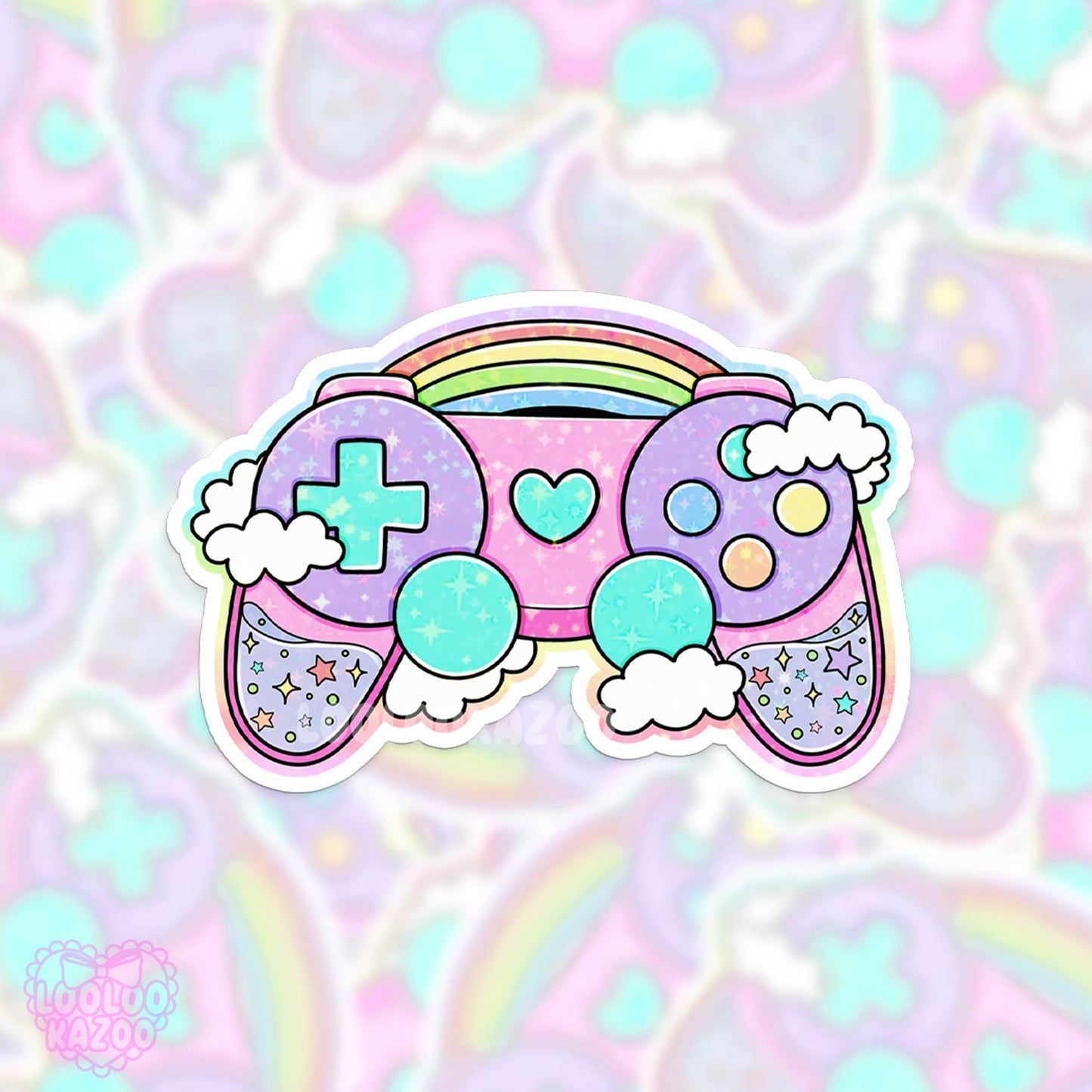 Gamer Console Controller Holographic Die Cut Vinyl Sticker